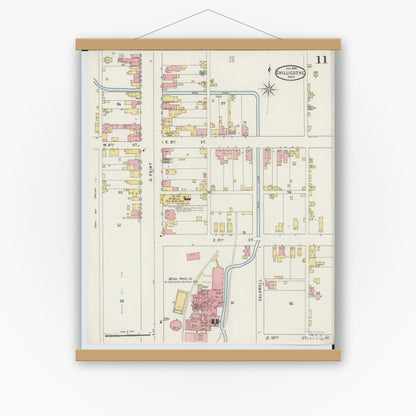 Old map wall art mockup — magnetic wood frame on white wall — Sanborn Fire Insurance Map from Chillicothe, Ross County, Ohio (1895), Sheet #0011