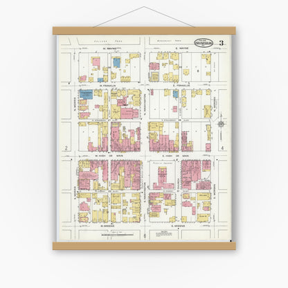 Old map wall art mockup — magnetic wood frame on white wall — Sanborn Fire Insurance Map from Waynesburg, Greene County, Pennsylvania (1918), Sheet #0003