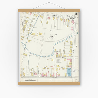 Old map wall art mockup — magnetic wood frame on white wall — Sanborn Fire Insurance Map from Uniontown, Fayette County, Pennsylvania (1896), Sheet #0003