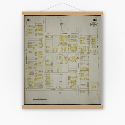 Old map wall art mockup — magnetic wood frame on white wall — Sanborn Fire Insurance Map from Lackawanna, Erie County, New York (1950), Sheet #0032