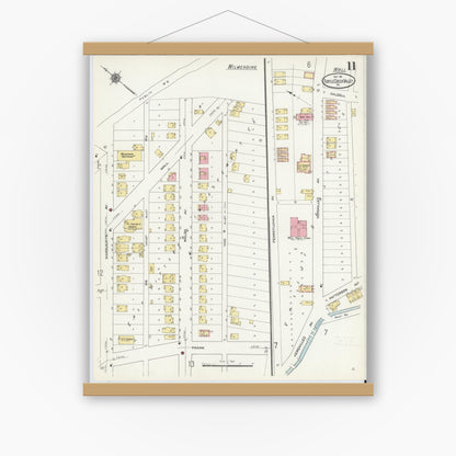 Old map wall art mockup — magnetic wood frame on white wall — Sanborn Fire Insurance Map from Turtle Creek Valley, Allegheny County, Pennsylvania (1911), Sheet #0011