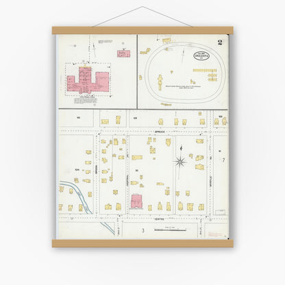 Old map wall art mockup — magnetic wood frame on white wall — Sanborn Fire Insurance Map from Oneonta, Otsego County, New York (1905), Sheet #0002