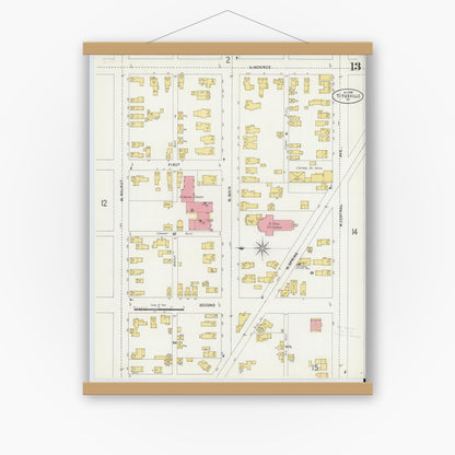 Old map wall art mockup — magnetic wood frame on white wall — Sanborn Fire Insurance Map from Titusville, Crawford County, Pennsylvania (1898), Sheet #0013