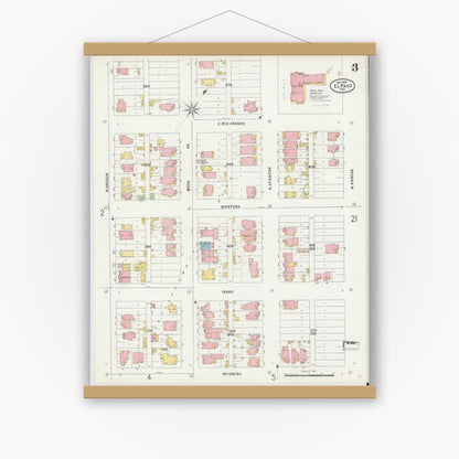 Old map wall art mockup — magnetic wood frame on white wall — Sanborn Fire Insurance Map from El Paso, El Paso County, Texas (1898), Sheet #0003