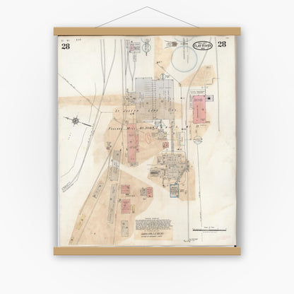 Old map wall art mockup — magnetic wood frame on white wall — Sanborn Fire Insurance Map from Flat River, Saint Francois County, Missouri (1938), Sheet #0028