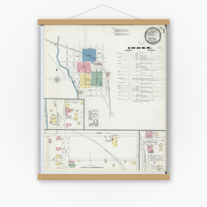 Old map wall art mockup — magnetic wood frame on white wall — Sanborn Fire Insurance Map from Eaton, Preble County, Ohio (1892) - Complete Map Set
