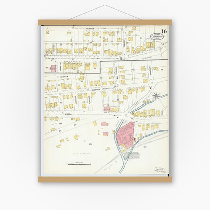 Old map wall art mockup — magnetic wood frame on white wall — Sanborn Fire Insurance Map from East Liverpool, Columbiana County, Ohio (1903), Sheet #0016