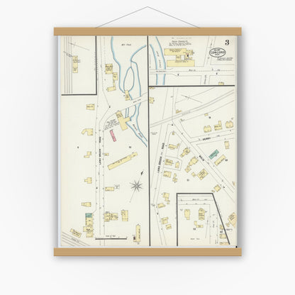 Old map wall art mockup — magnetic wood frame on white wall — Sanborn Fire Insurance Map from Concord, Middlesex County, Massachusetts (1897), Sheet #0003