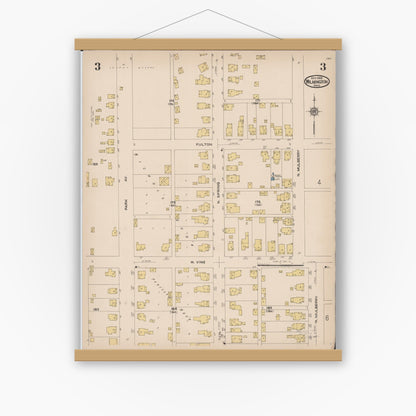 Old map wall art mockup — magnetic wood frame on white wall — Sanborn Fire Insurance Map from Wilmington, Clinton County, Ohio (1922), Sheet #0003