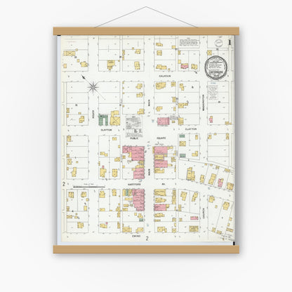 Old map wall art mockup — magnetic wood frame on white wall — Sanborn Fire Insurance Map from Centerburg, Knox County, Ohio (1900), Sheet #0001