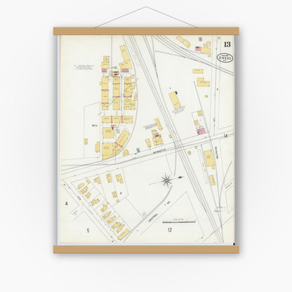 Old map wall art mockup — magnetic wood frame on white wall — Sanborn Fire Insurance Map from Owego, Tioga County, New York (1904), Sheet #0013