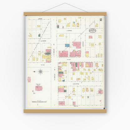 Old map wall art mockup — magnetic wood frame on white wall — Sanborn Fire Insurance Map from Sandusky, Sanilac County, Michigan (1909), Sheet #0002