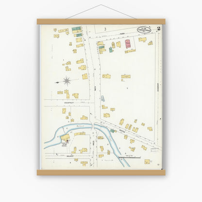 Old map wall art mockup — magnetic wood frame on white wall — Sanborn Fire Insurance Map from Forestville, Chautauqua County, New York (1906), Sheet #0002