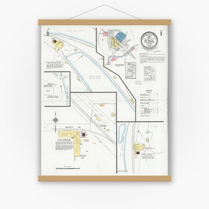 Old map wall art mockup — magnetic wood frame on white wall — Sanborn Fire Insurance Map from Saint Paul, Shelby And Decatur Counties, Indiana (1927), Sheet #0001