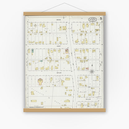 Old map wall art mockup — magnetic wood frame on white wall — Sanborn Fire Insurance Map from De Pere, Brown County, Wisconsin (1895), Sheet #0005