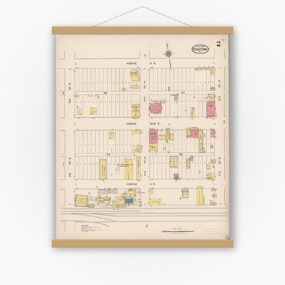 Old map wall art mockup — magnetic wood frame on white wall — Sanborn Fire Insurance Map from Robstown, Nueces County, Texas (1922), Sheet #0002