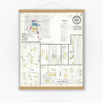 Old map wall art mockup — magnetic wood frame on white wall — Sanborn Fire Insurance Map from Onawa, Monona County, Iowa (1907) â€” Complete Set