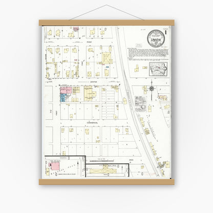 Old map wall art mockup — magnetic wood frame on white wall — Sanborn Fire Insurance Map from Union, Hardin County, Iowa (1921) â€” Complete Set