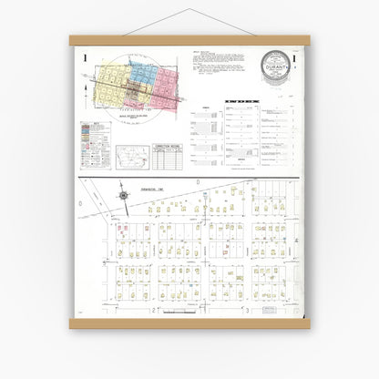 Old map wall art mockup — magnetic wood frame on white wall — Sanborn Fire Insurance Map from Durant, Cedar County, Iowa (1948), Sheet #0001