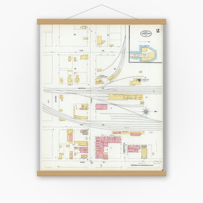 Old map wall art mockup — magnetic wood frame on white wall — Sanborn Fire Insurance Map from Sanford, Seminole County, Florida (1901), Sheet #0002
