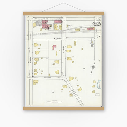 Old map wall art mockup — magnetic wood frame on white wall — Sanborn Fire Insurance Map from Lincolnton, Lincoln County, North Carolina (1921), Sheet #0010