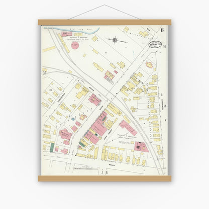 Old map wall art mockup — magnetic wood frame on white wall — Sanborn Fire Insurance Map from Marinette, Marinette County, Wisconsin (1910), Sheet #0006