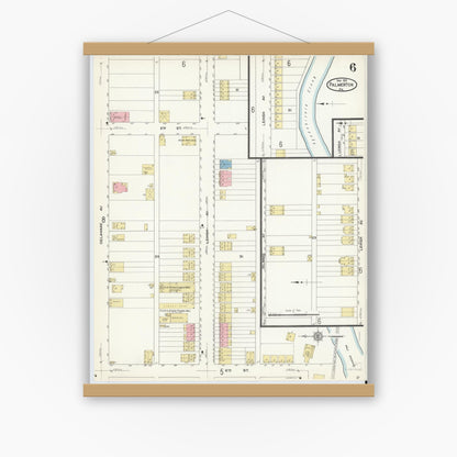 Old map wall art mockup — magnetic wood frame on white wall — Sanborn Fire Insurance Map from Palmerton, Carbon County, Pennsylvania (1912), Sheet #0006