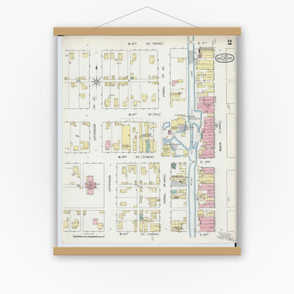 Old map wall art mockup — magnetic wood frame on white wall — Sanborn Fire Insurance Map from Delphos, Van Wert And Allen Counties, Ohio (1892), Sheet #0002