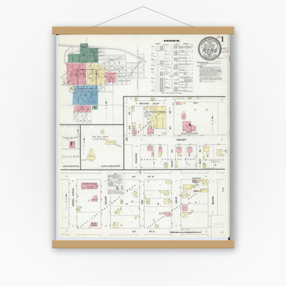 Old map wall art mockup — magnetic wood frame on white wall — Sanborn Fire Insurance Map from Red Bud, Randolph County, Illinois (1910), Sheet #0001