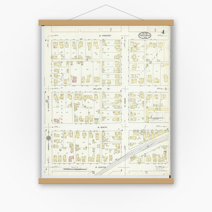 Old map wall art mockup — magnetic wood frame on white wall — Sanborn Fire Insurance Map from Fostoria, Seneca, Hancock, And Wood Counties, Ohio (1914), Sheet #0004