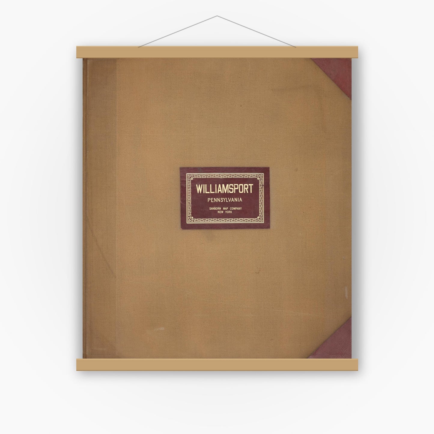 Old map wall art mockup — magnetic wood frame on white wall — Sanborn Fire Insurance Map from Williamsport, Lycoming County, Pennsylvania (1950), Sheet #0001