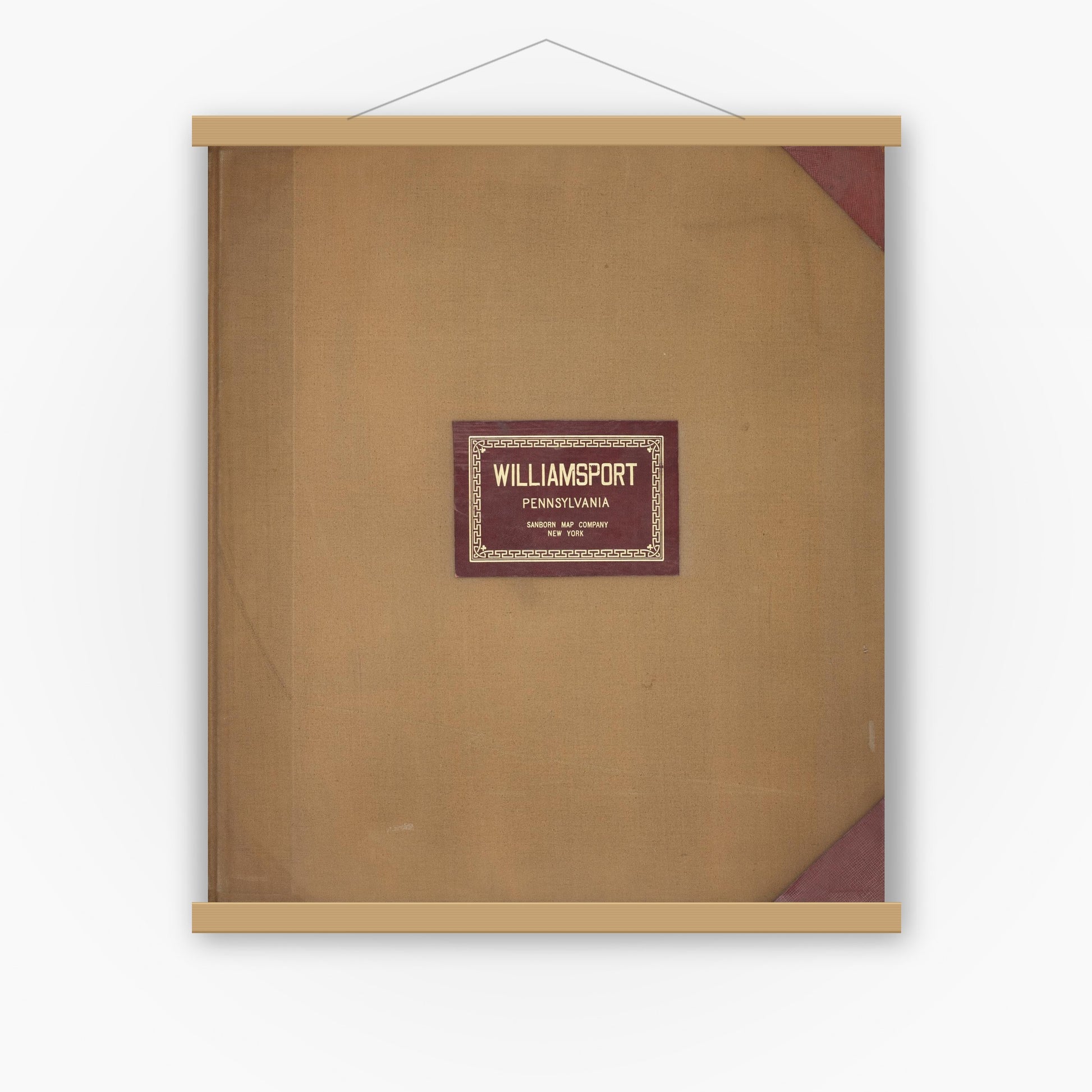 Old map wall art mockup — magnetic wood frame on white wall — Sanborn Fire Insurance Map from Williamsport, Lycoming County, Pennsylvania (1950), Sheet #0001