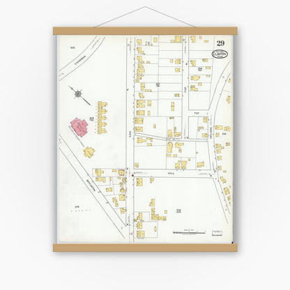 Old map wall art mockup — magnetic wood frame on white wall — Sanborn Fire Insurance Map from Clinton, Worcester County, Massachusetts (1919), Sheet #0029