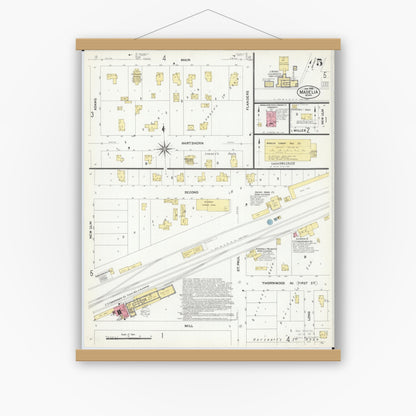 Old map wall art mockup — magnetic wood frame on white wall — Sanborn Fire Insurance Map from Madelia, Watonwan County, Minnesota (1908), Sheet #0005