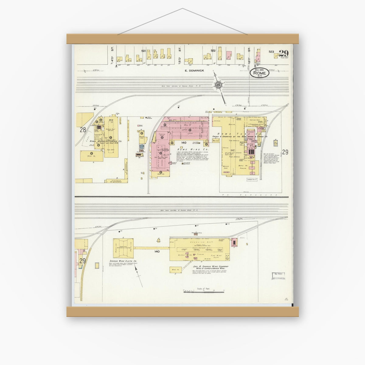 Old map wall art mockup — magnetic wood frame on white wall — Sanborn Fire Insurance Map from Rome, Oneida County, New York (1909), Sheet #0029