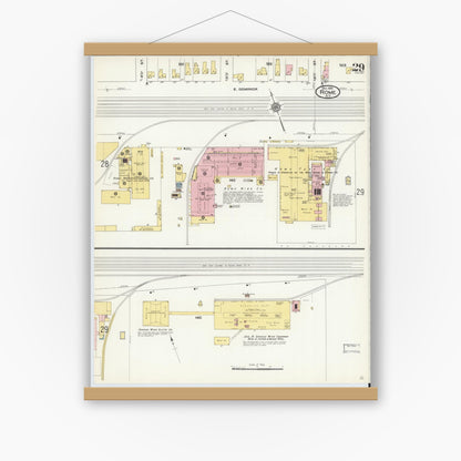 Old map wall art mockup — magnetic wood frame on white wall — Sanborn Fire Insurance Map from Rome, Oneida County, New York (1909), Sheet #0029
