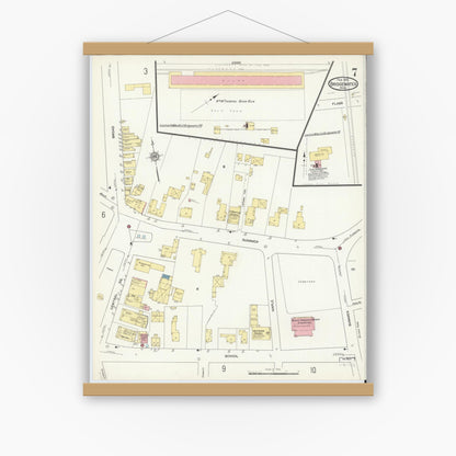 Old map wall art mockup — magnetic wood frame on white wall — Sanborn Fire Insurance Map from Bridgewater, Plymouth County, Massachusetts (1912), Sheet #0007