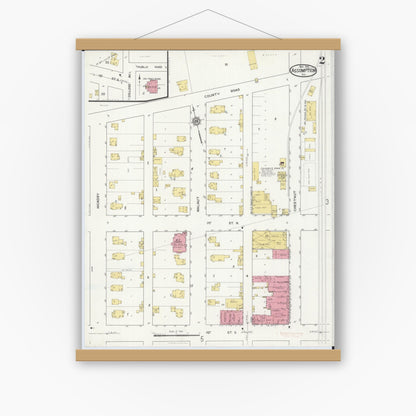 Old map wall art mockup — magnetic wood frame on white wall — Sanborn Fire Insurance Map from Assumption, Christian County, Illinois (1916), Sheet #0002