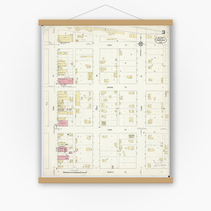 Old map wall art mockup — magnetic wood frame on white wall — Sanborn Fire Insurance Map from Adrian, Nobles County, Minnesota (1913), Sheet #0003