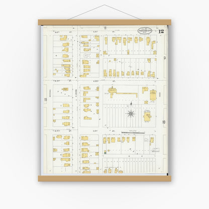 Old map wall art mockup — magnetic wood frame on white wall — Sanborn Fire Insurance Map from Traverse City, Grand Traverse County, Michigan (1904), Sheet #0012