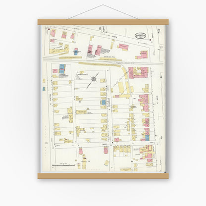 Old map wall art mockup — magnetic wood frame on white wall — Sanborn Fire Insurance Map from Ephrata, Lancaster County, Pennsylvania (1912), Sheet #0007