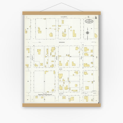 Old map wall art mockup — magnetic wood frame on white wall — Sanborn Fire Insurance Map from Jefferson, Marion County, Texas (1911), Sheet #0008