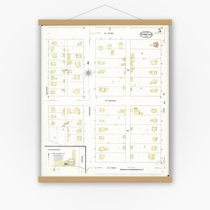 Old map wall art mockup — magnetic wood frame on white wall — Sanborn Fire Insurance Map from Storm Lake, Buena Vista County, Iowa (1909), Sheet #0005