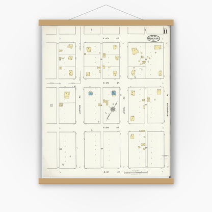 Old map wall art mockup — magnetic wood frame on white wall — Sanborn Fire Insurance Map from Hereford, Deaf Smith County, Texas (1920), Sheet #0011