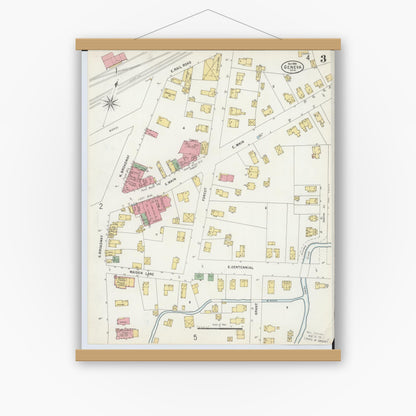 Old map wall art mockup — magnetic wood frame on white wall — Sanborn Fire Insurance Map from Geneva, Ashtabula County, Ohio (1898), Sheet #0003