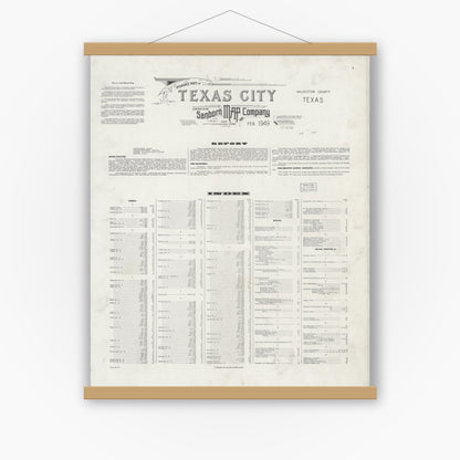 Old map wall art mockup — magnetic wood frame on white wall — Sanborn Fire Insurance Map from Texas City, Galveston County, Texas (1949), Sheet #0001