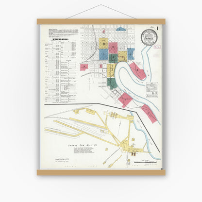 Old map wall art mockup — magnetic wood frame on white wall — Sanborn Fire Insurance Map from Orange, Orange County, Texas (1909), Sheet #0001