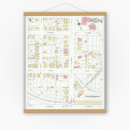 Old map wall art mockup — magnetic wood frame on white wall — Sanborn Fire Insurance Map from Circleville, Pickaway County, Ohio (1927), Sheet #0005