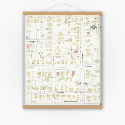 Old map wall art mockup — magnetic wood frame on white wall — Sanborn Fire Insurance Map from Ypsilanti, Washtenaw County, Michigan (1909), Sheet #0007