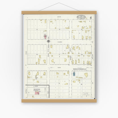 Old map wall art mockup — magnetic wood frame on white wall — Sanborn Fire Insurance Map from Belle Plaine, Scott County, Minnesota (1914), Sheet #0004